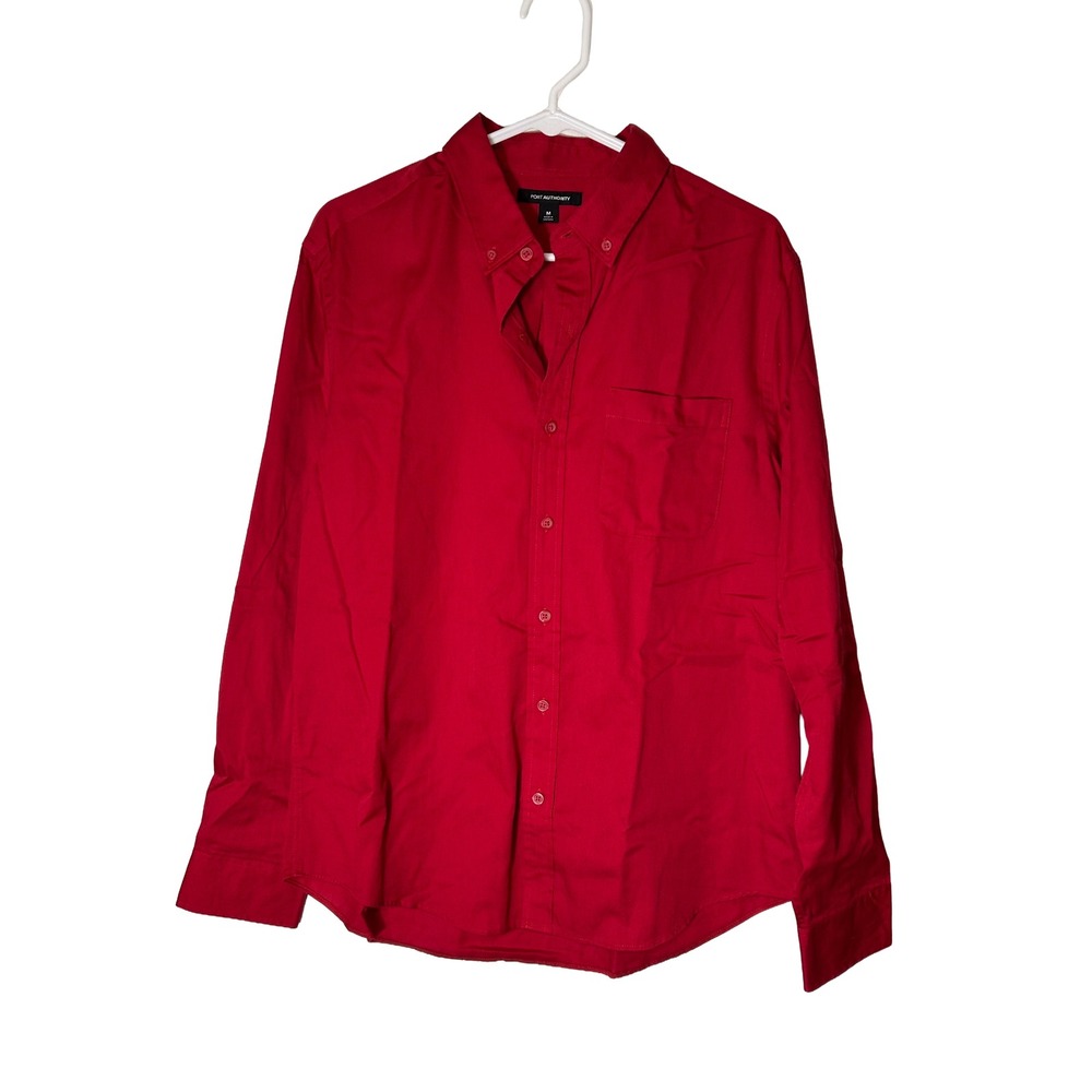 Port Authority Mens Red Button Down Long Sleeve Shirt Size Medium